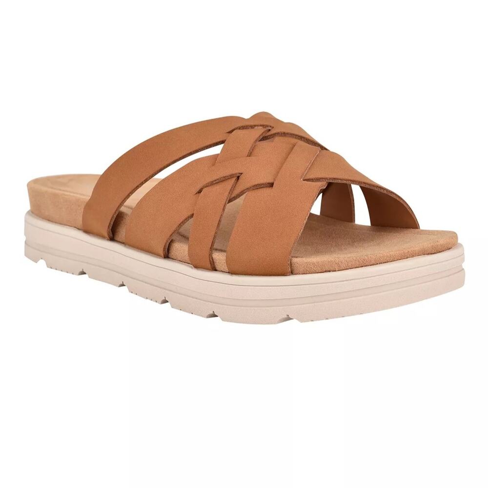 Easy Spirit Women Star3 Cross Strap Slide Sandals Size US 7.5M Medium Brown NWOB